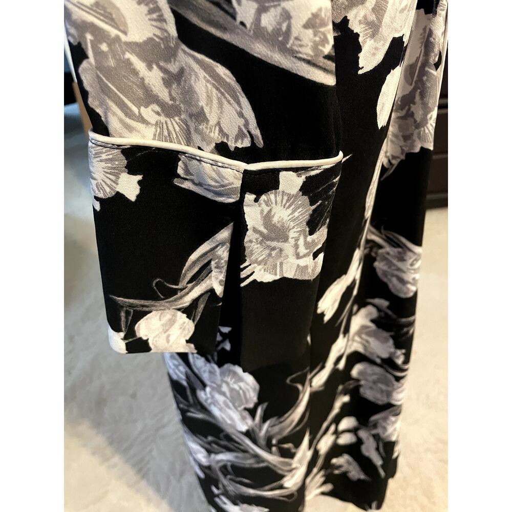 Topshop Black and White Floral Kimono Duster Robe Coat Piped Trim US 4 - Picture 4 of 8